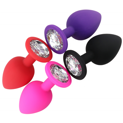 Silicone Butt Plugs in red, pink, black and purple