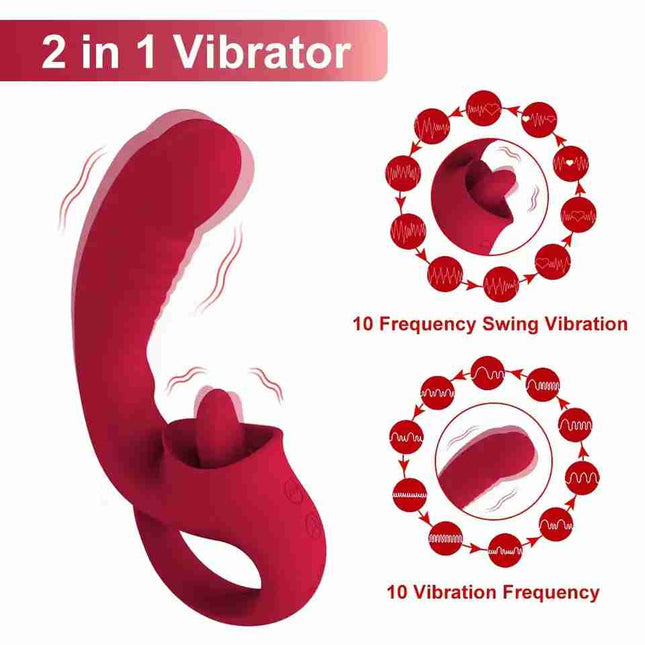 10 Frequency Vibration Dual Motor Red G Spot Tongue Licking Rose Vibrator