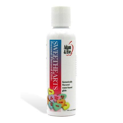 Bottle of Adam & Eve Sweethearts personal lubricant on a white background