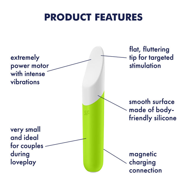 Product Features Diagram of Mini USB Rechargeable Satisfyer Ultra Power Bullet 7 Green Vibrator