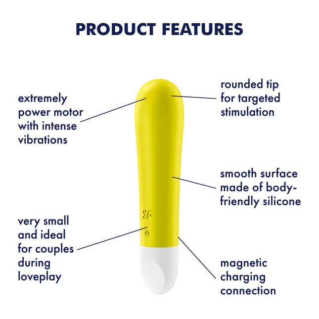 Product Features Diagram of mini Rechargeable Satisfyer Ultra Power Bullet 1 Yellow Vibrator