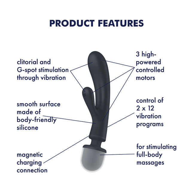 Satisfyer Triple Lover - Grey Rabbit Vibrator and Massage Wand