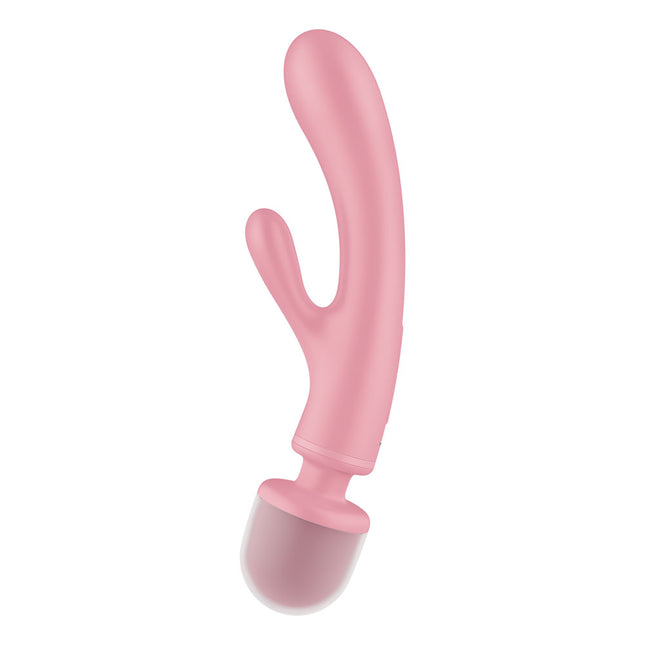 Side View of Satisfyer Triple Lover Pink Rabbit Vibrator and Massage Wand