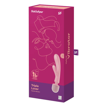 Satisfyer Triple Lover Pink Rabbit Vibrator and Massage Wand Case Front View