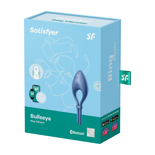Satisfyer Bullseye Vibrating Adjustable Lasso Cock Ring – Blue packaging on a white background