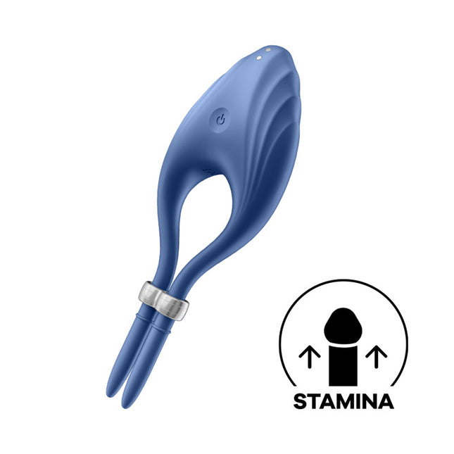 Satisfyer Duelist Blue Vibrating Adjustable Lasso Cock Ring with Stamina Logo