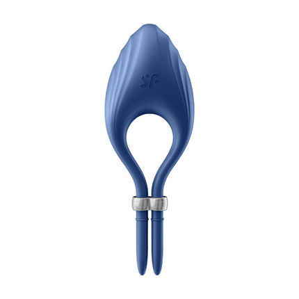 Satisfyer Duelist Blue Vibrating Adjustable Lasso Cock Ring Front Close Up View