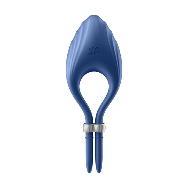 Satisfyer Duelist Blue Vibrating Adjustable Lasso Cock Ring Front Close Up View