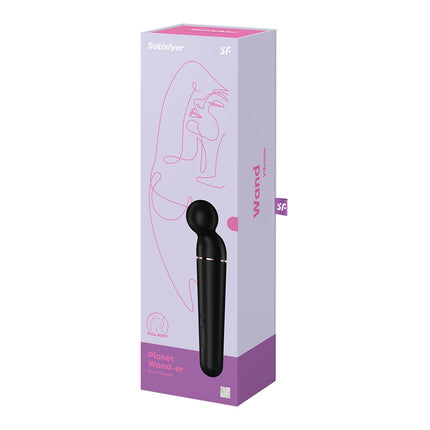 Case Front View of Satisfyer Planet Wand-er Vibrator - Black