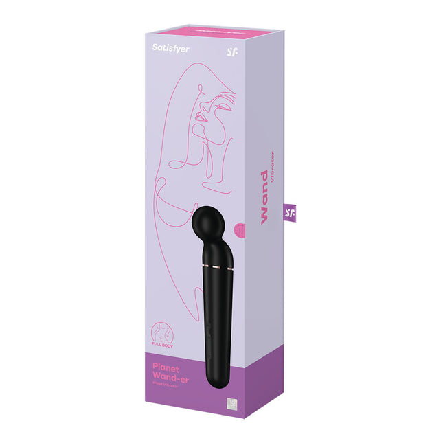 Case Front View of Satisfyer Planet Wand-er Vibrator - Black