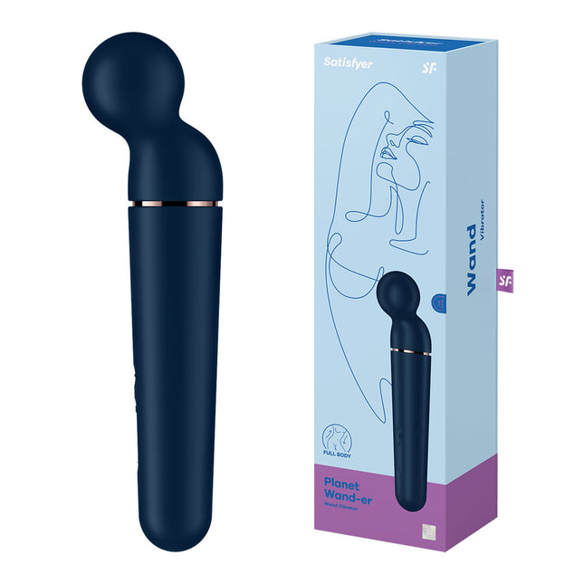 Satisfyer Planet Wand-er Vibrator - Blue Front View with Case