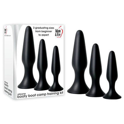 Adam & Eve Silicone Booty Boot Camp Training Kit - Black Butt Plugs - Set of 3 Sizes