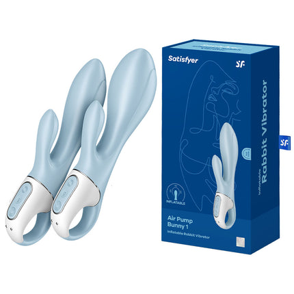 Satisfyer Air Pump Bunny 1 Blue Inflatable Rabbit Vibrator with Case