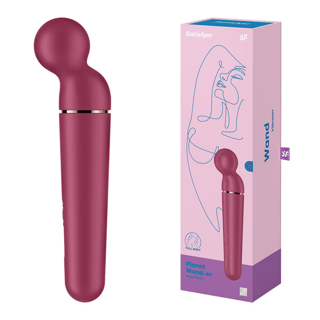 Satisfyer Planet Wand-er Vibrator - Berry with Case Front View