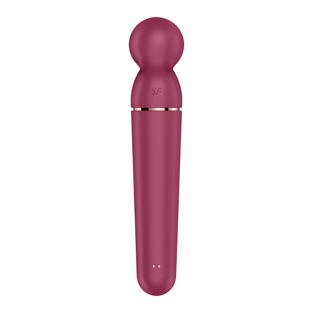 Satisfyer Planet Wand-er Vibrator - Berry Rear View with Rose Gold Strip