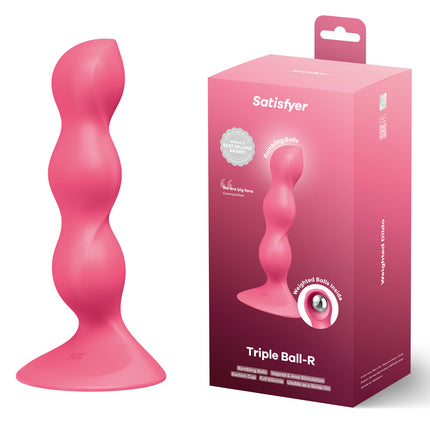 Pink 'Triple Ball-R' product by Satisfyer with packaging on a white background