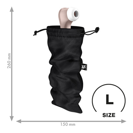 Satisfyer Treasure Black Toy Storage Bag - Large 260mm x 150mm size chart