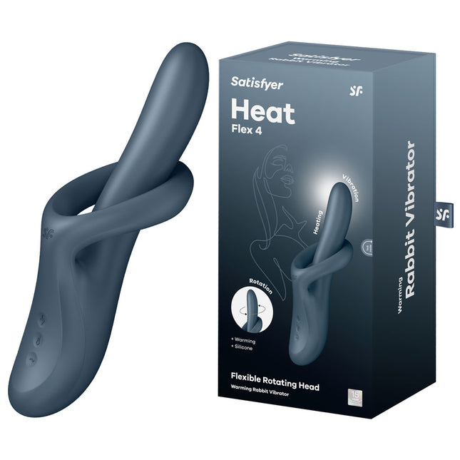 Satisfyer Heat Flex 4 Grey Heating Rabbit Vibrator Front View with case
