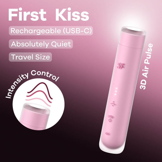 Satisfyer First Kiss - Pink Air Pulse Stimulator Quiet USB Rechargeable Travel Vibrator