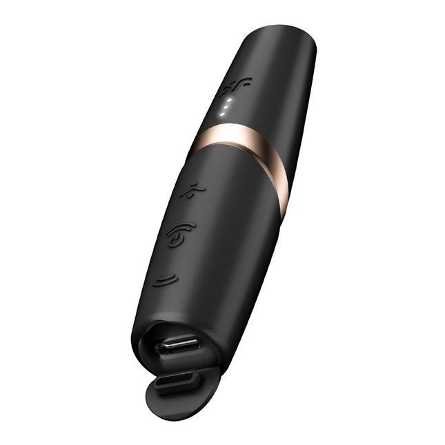 Satisfyer Perfect Kiss Black Air Pulse Stimulator Close up Front Side View of Buttons