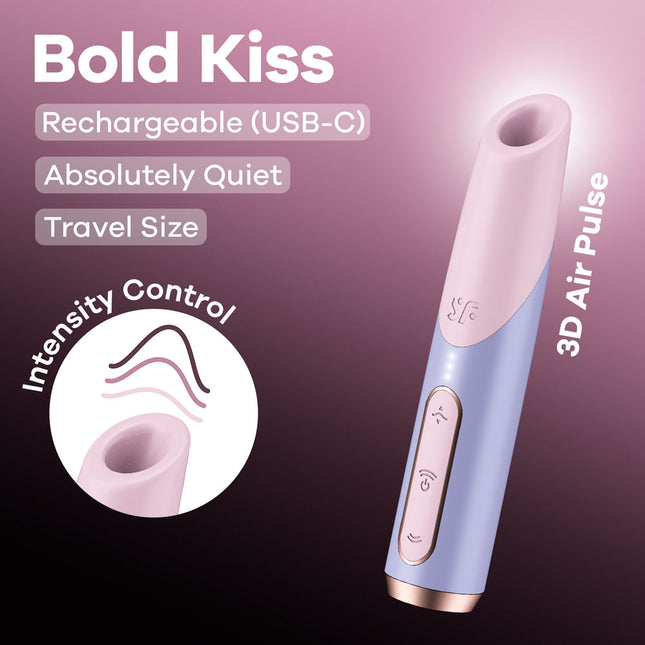 Satisfyer Bold Kiss - Purple Air Pulse Stimulator Rechargeable quiet travel size
