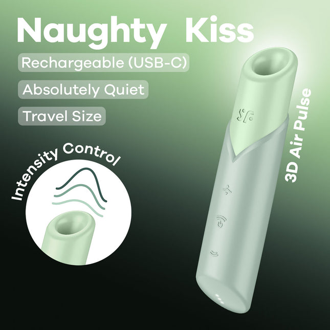 Satisfyer Naughty Kiss - Mint Green Air Pulse Stimulator USB Rechargeable Absolutely Quiet Travel Size
