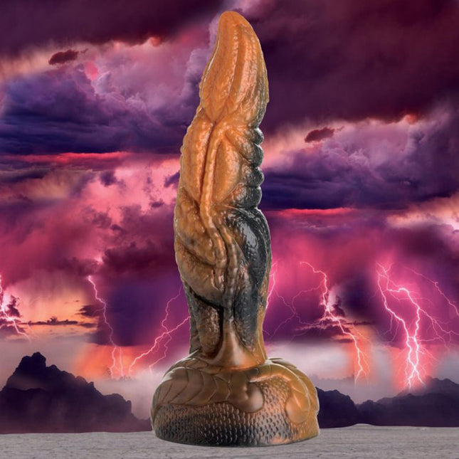 Creature Cocks Ravager Rippled Tentacle Silicone Dildo with lightning storm background