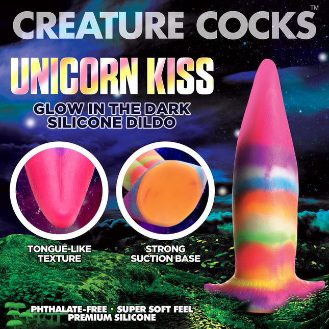 Creature Cocks Unicorn Kiss Silicone Rainbow Dildo Glow in the Dark Silicone Dildo