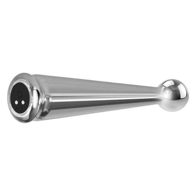 Adam Eve Tease Me Rechargeable Metal Vibrator laying on side