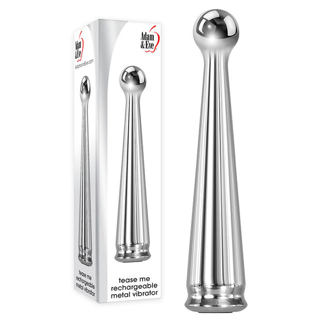 Adam Eve Tease Me Rechargeable Metal Vibrator with White Box