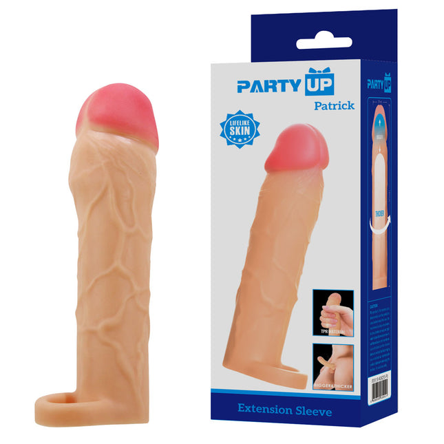 Party Up PATRICK Flesh 2 Inch Penis Extender Sleeve with Ball Strap