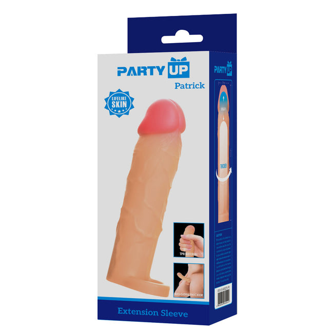 Party Up PATRICK Flesh 2 Inch Penis Extender Sleeve with Ball Strap