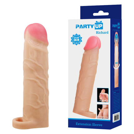 Party Up RICHARD Flesh 3 Inch Penis Extender Sleeve with Ball Strap