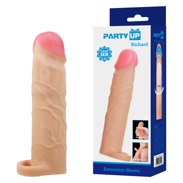 Party Up RICHARD Flesh 3 Inch Penis Extender Sleeve with Ball Strap