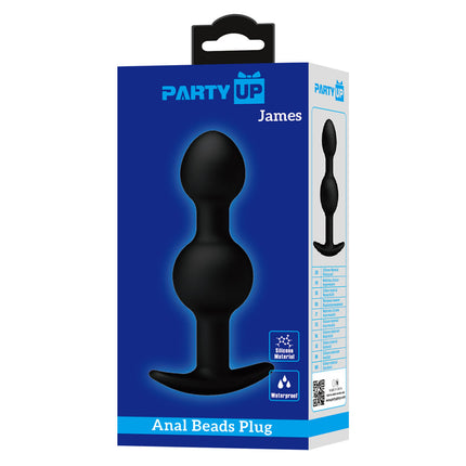 Party Up JAMES Anal Beads Plug - Black 10.4cm
