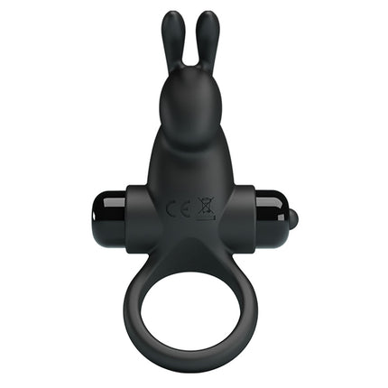Black rabbit-shaped vibrating cock ring on a white background