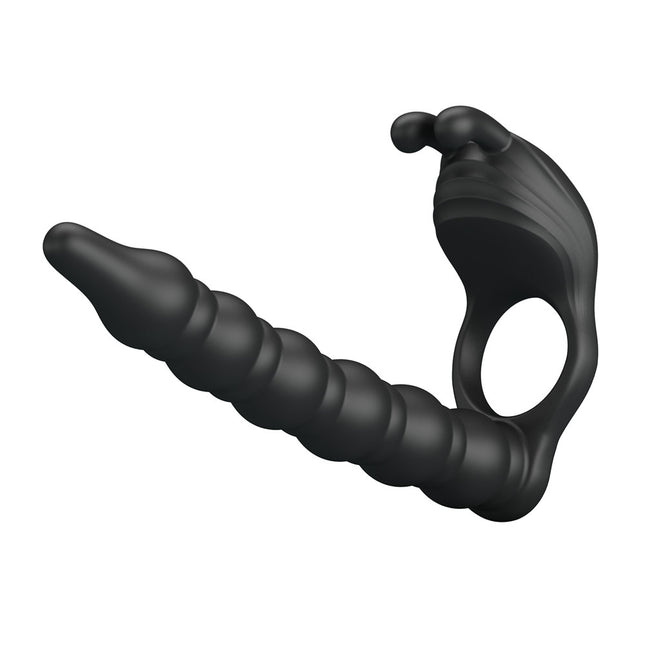 Party Up MARCUS Ring & Anal Plug - Black Vibrating Cock Ring with Double Penetrator