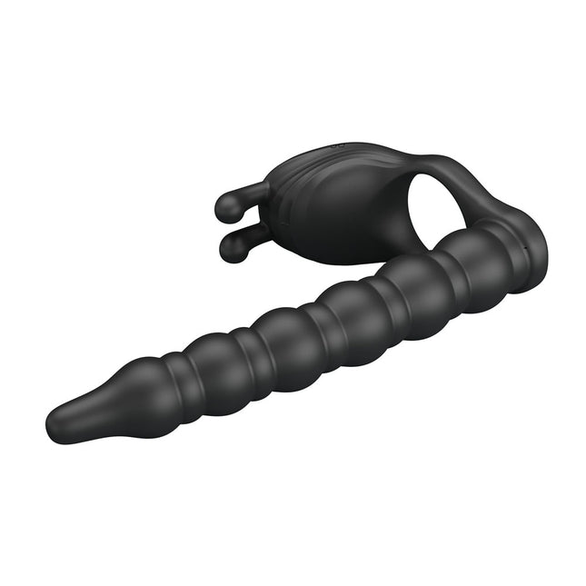 Party Up MARCUS Ring & Anal Plug - Black Vibrating Cock Ring with Double Penetrator