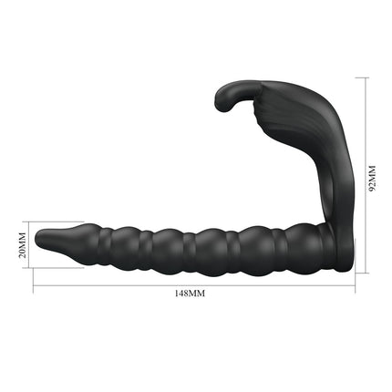 Party Up MARCUS Ring & Anal Plug - Black Vibrating Cock Ring with Double Penetrator