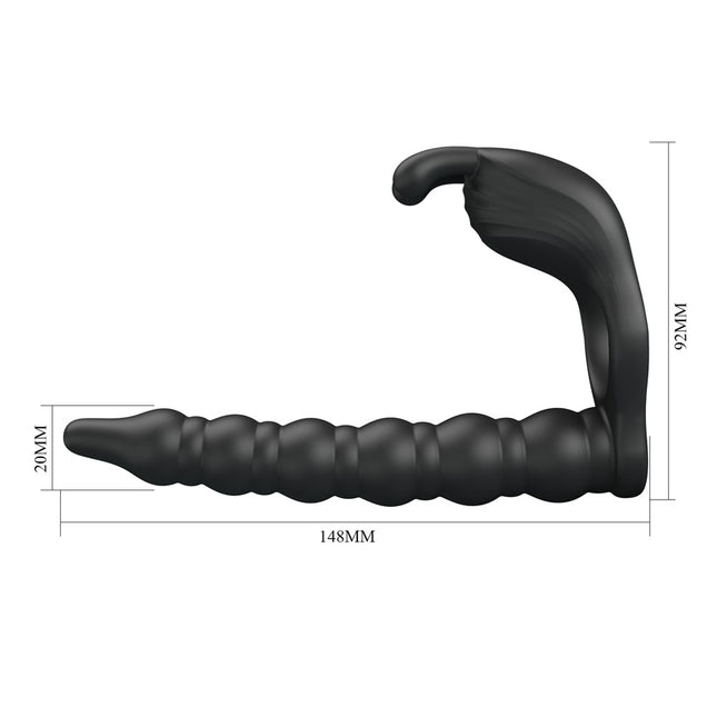 Party Up MARCUS Ring & Anal Plug - Black Vibrating Cock Ring with Double Penetrator