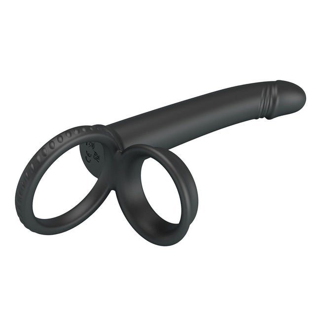 Party Up MARTIN Double Penetrator - Black Cock & Ball Rings with Double Penetrator