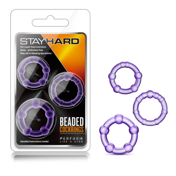 Blush - Stay Hard Beaded Purple Cock Rings (Set of 3)