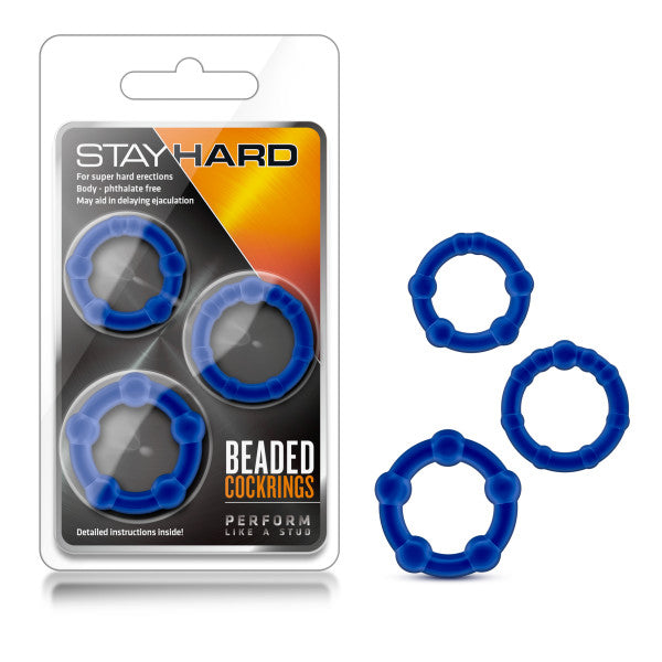 Blush - Stay Hard Beaded Blue Cock Rings (Set of 3)