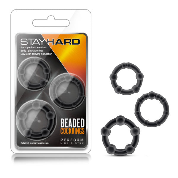 Blush - Stay Hard Beaded Black Cock Rings (Set of 3)