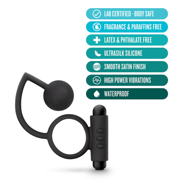 Anal Adventures Platinum Anal Ball with Vibrating C-Ring - Black