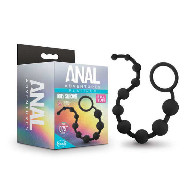 Anal Adventures Platinum 10 Anal Beads - Black 31.7cm
