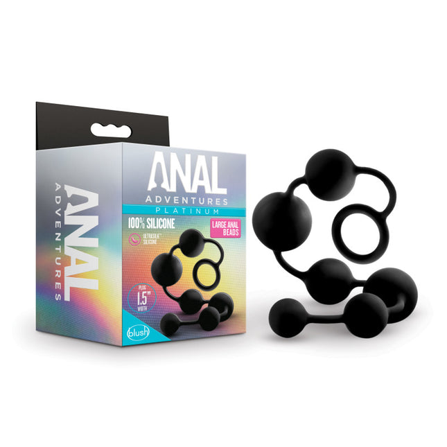 Anal Adventures Platinum Silicone Large Anal Beads - Black 40 cm