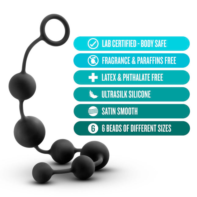 Anal Adventures Platinum Silicone Large Anal Beads - Black 40 cm