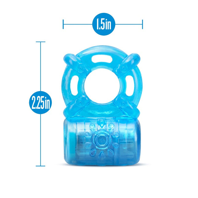 Blush - Stay Hard Rechargeable 5 Function Cock Ring (Blue Vibrating Cock Ring)