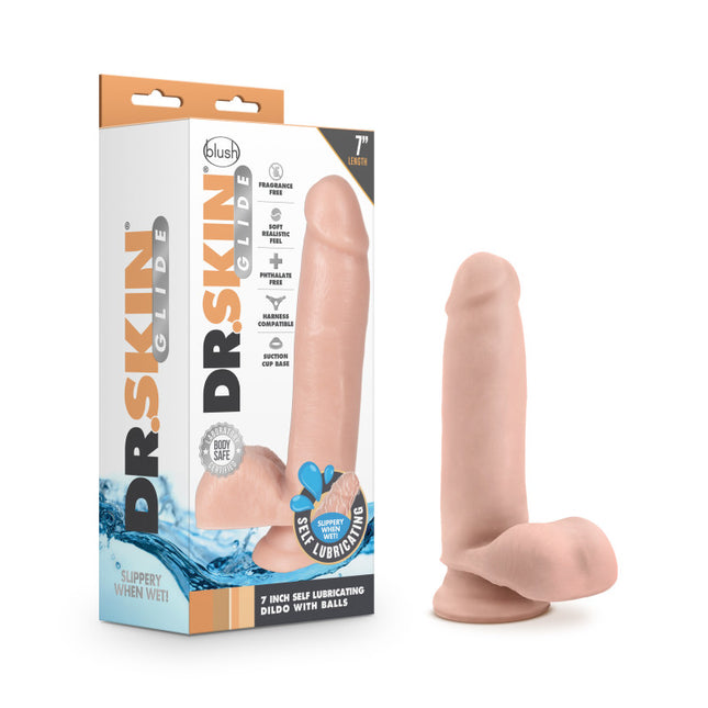 Dr. Skin Glide 7 Inch Self Lubricating Dildo - Flesh